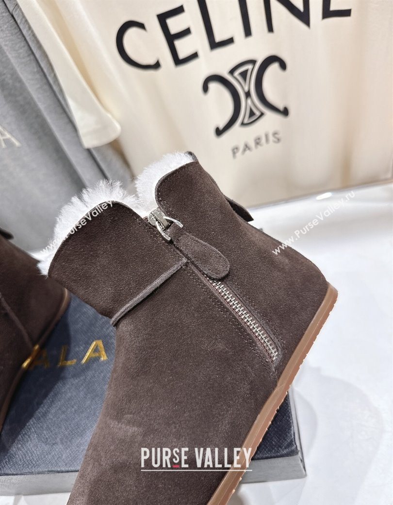 Alaia Suede and Wool Flat Ankle Boots Dark Brown 2025 AL102903 (MD-251029114)