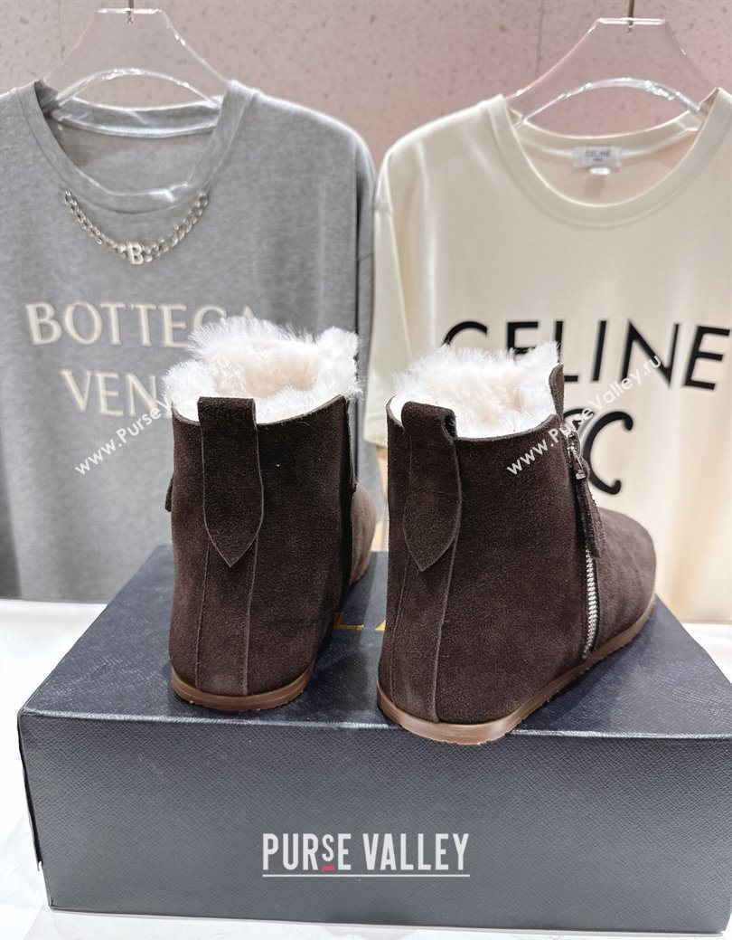 Alaia Suede and Wool Flat Ankle Boots Dark Brown 2025 AL102903 (MD-251029114)