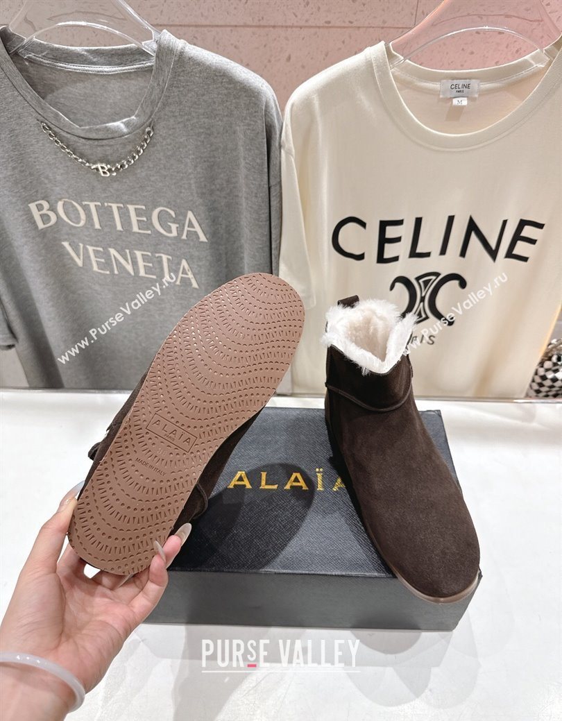 Alaia Suede and Wool Flat Ankle Boots Dark Brown 2025 AL102903 (MD-251029114)