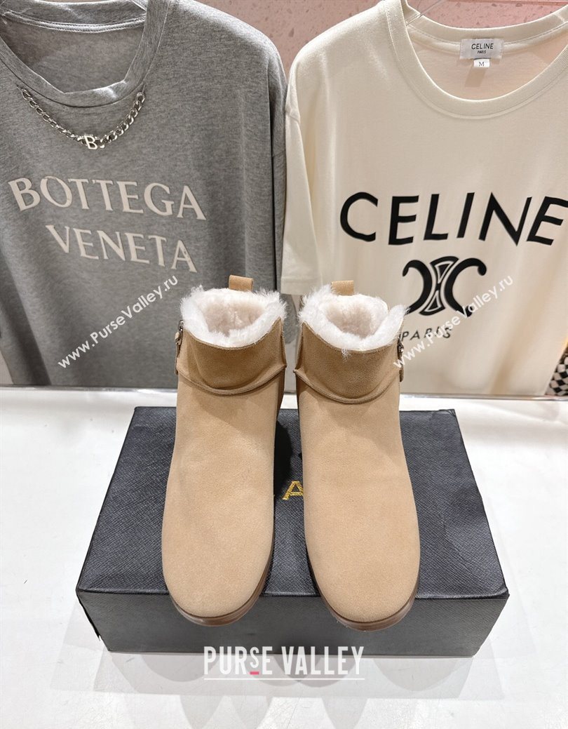 Alaia Suede and Wool Flat Ankle Boots Light Beige 2025 AL102903 (MD-251029115)