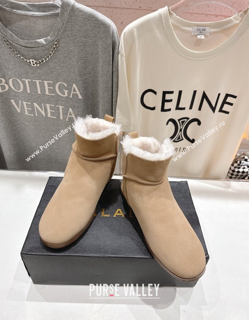 Alaia Suede and Wool Flat Ankle Boots Light Beige 2025 AL102903 (MD-251029115)