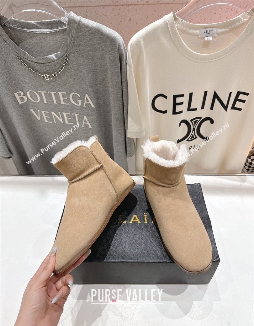 Alaia Suede and Wool Flat Ankle Boots Light Beige 2025 AL102903 (MD-251029115)