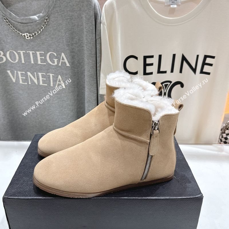 Alaia Suede and Wool Flat Ankle Boots Light Beige 2025 AL102903 (MD-251029115)