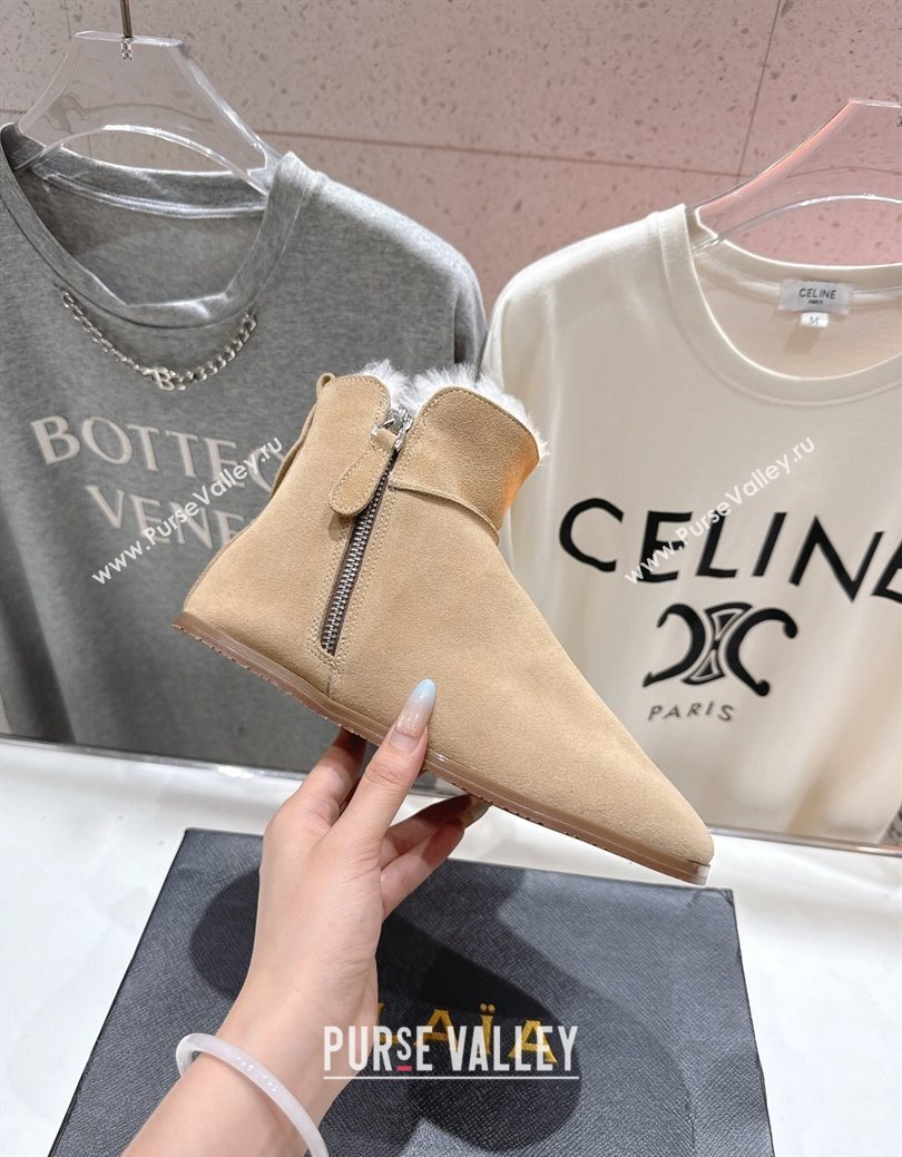 Alaia Suede and Wool Flat Ankle Boots Light Beige 2025 AL102903 (MD-251029115)