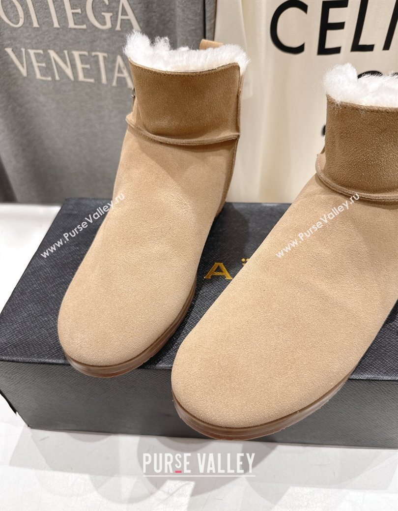 Alaia Suede and Wool Flat Ankle Boots Light Beige 2025 AL102903 (MD-251029115)