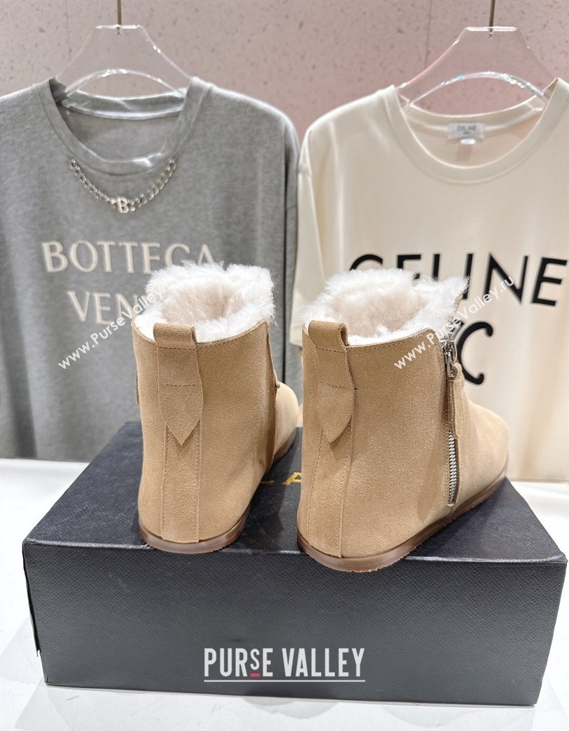 Alaia Suede and Wool Flat Ankle Boots Light Beige 2025 AL102903 (MD-251029115)