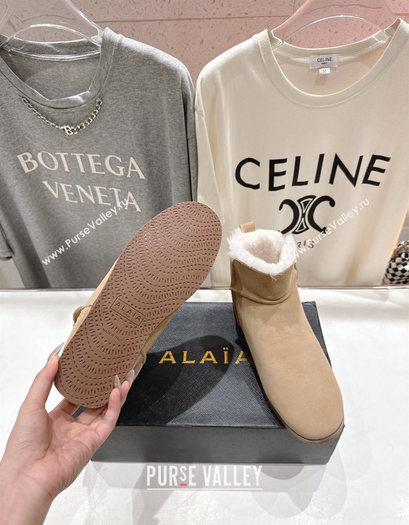 Alaia Suede and Wool Flat Ankle Boots Light Beige 2025 AL102903 (MD-251029115)