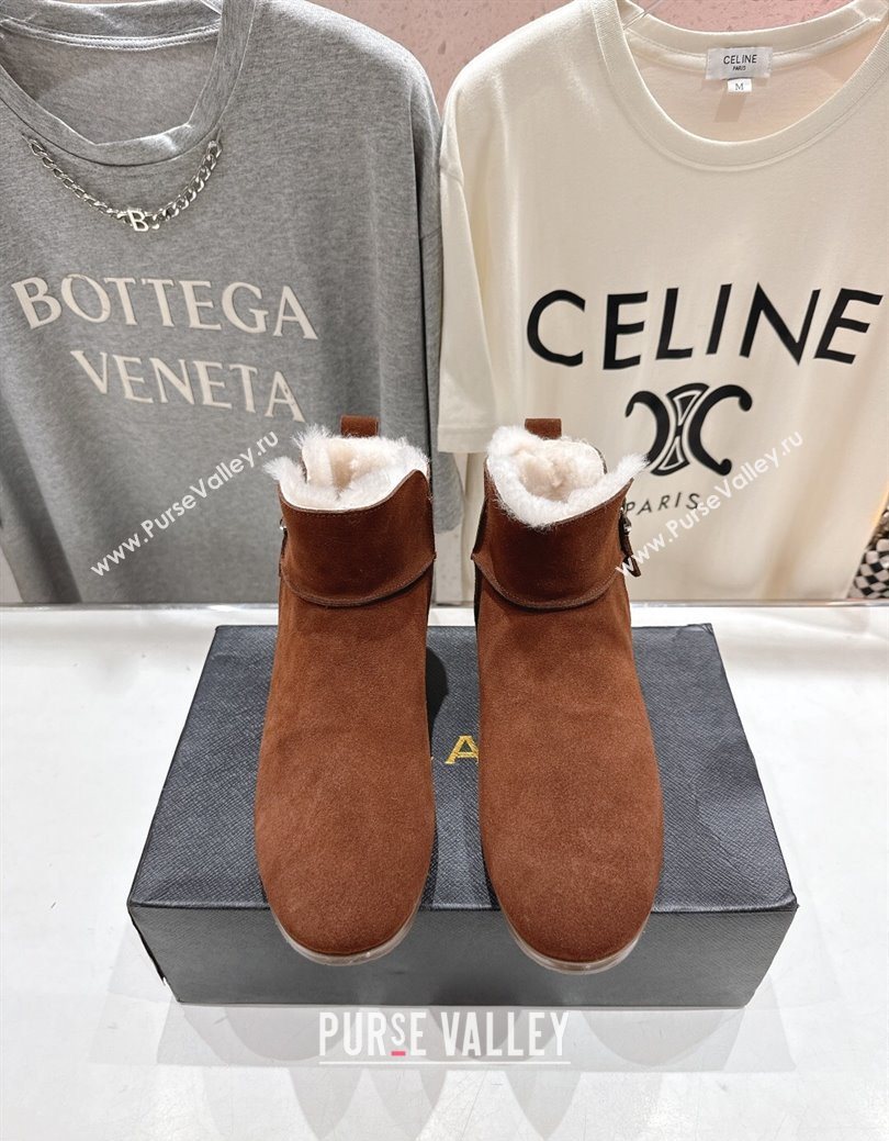 Alaia Suede and Wool Flat Ankle Boots Brown2 2025 AL102903 (MD-251029116)