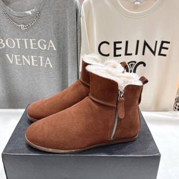 Alaia Suede and Wool Flat Ankle Boots Brown2 2025 AL102903 (MD-251029116)