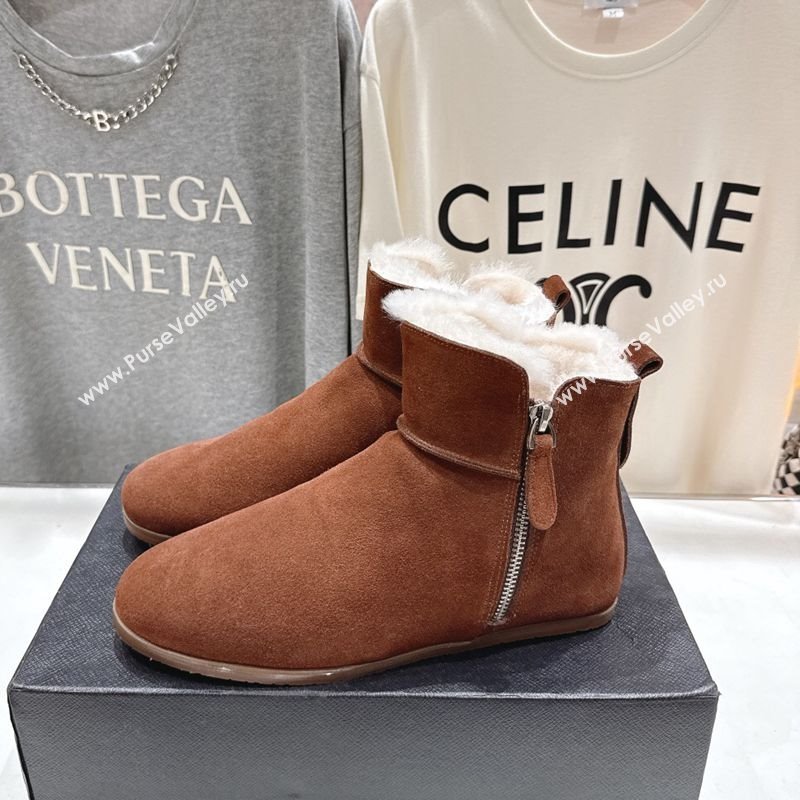 Alaia Suede and Wool Flat Ankle Boots Brown2 2025 AL102903 (MD-251029116)