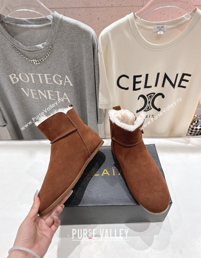 Alaia Suede and Wool Flat Ankle Boots Brown2 2025 AL102903 (MD-251029116)