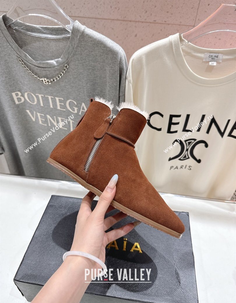 Alaia Suede and Wool Flat Ankle Boots Brown2 2025 AL102903 (MD-251029116)