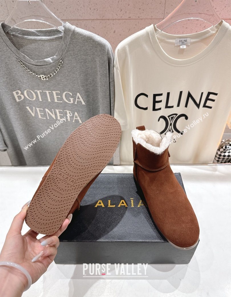 Alaia Suede and Wool Flat Ankle Boots Brown2 2025 AL102903 (MD-251029116)