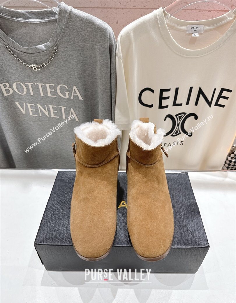 Alaia Suede and Wool Flat Ankle Boots Dark Beige 2025 AL102903 (MD-251029117)