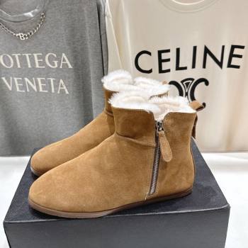 Alaia Suede and Wool Flat Ankle Boots Dark Beige 2025 AL102903 (MD-251029117)