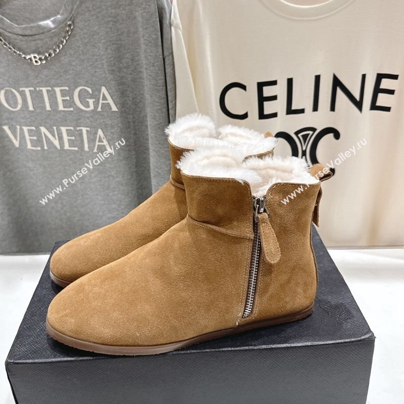 Alaia Suede and Wool Flat Ankle Boots Dark Beige 2025 AL102903 (MD-251029117)
