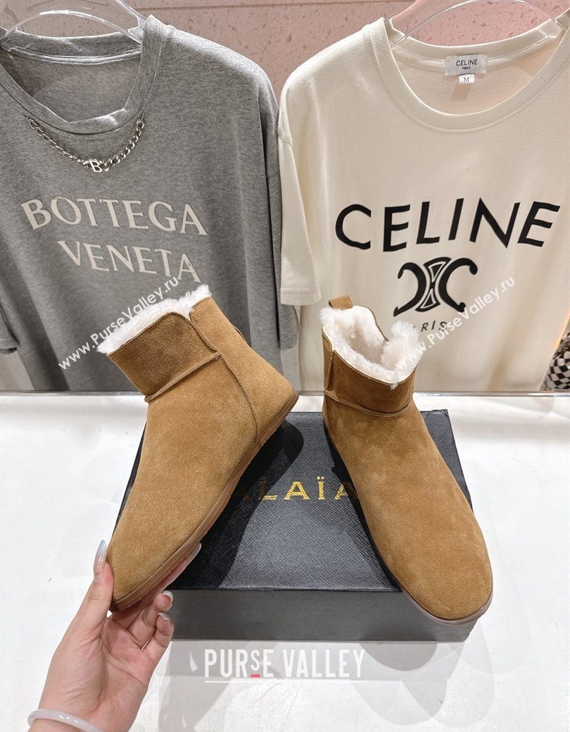 Alaia Suede and Wool Flat Ankle Boots Dark Beige 2025 AL102903 (MD-251029117)