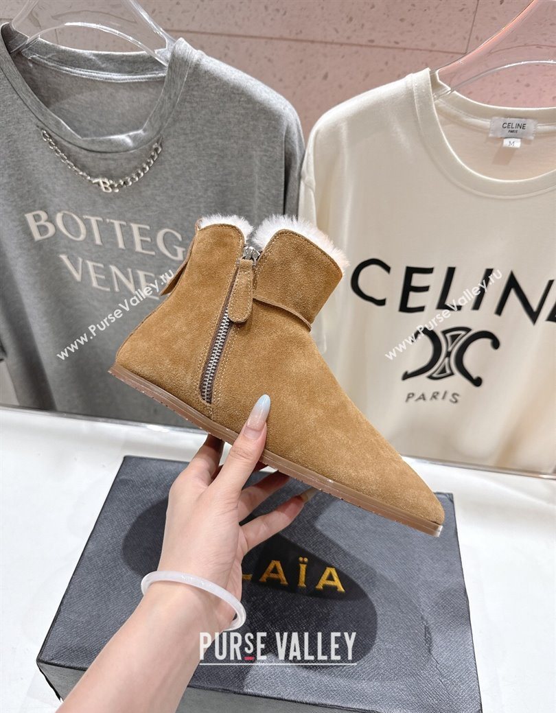 Alaia Suede and Wool Flat Ankle Boots Dark Beige 2025 AL102903 (MD-251029117)