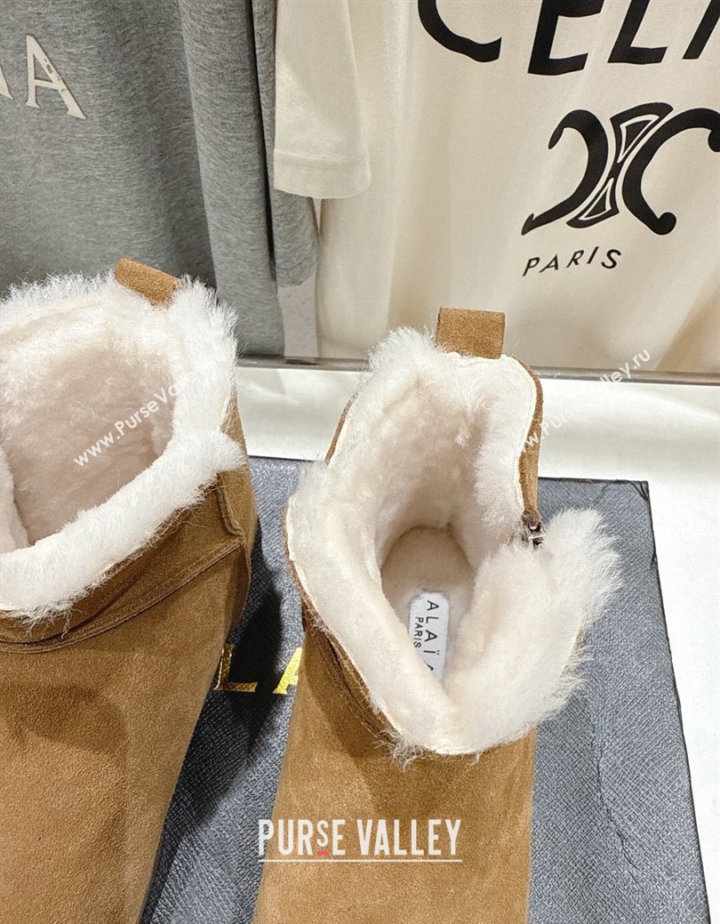 Alaia Suede and Wool Flat Ankle Boots Dark Beige 2025 AL102903 (MD-251029117)