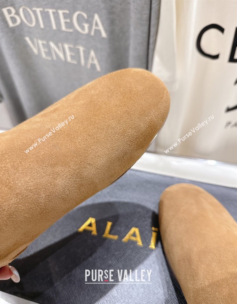 Alaia Suede and Wool Flat Ankle Boots Dark Beige 2025 AL102903 (MD-251029117)