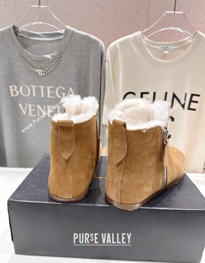 Alaia Suede and Wool Flat Ankle Boots Dark Beige 2025 AL102903 (MD-251029117)