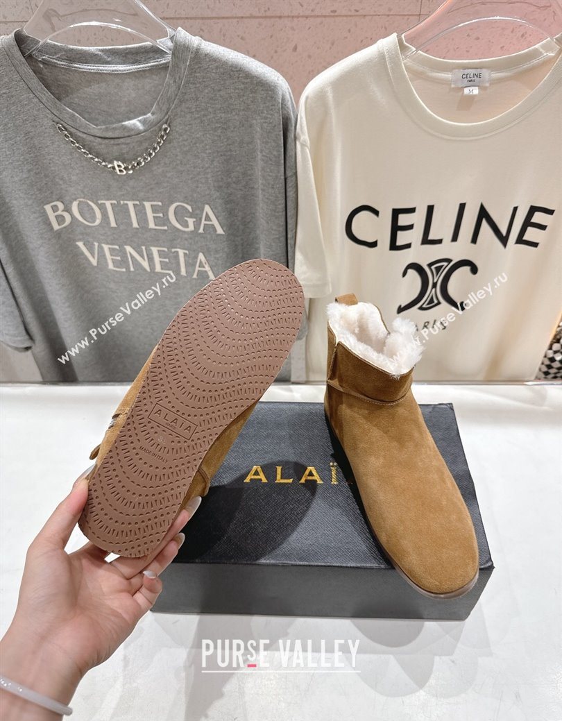 Alaia Suede and Wool Flat Ankle Boots Dark Beige 2025 AL102903 (MD-251029117)