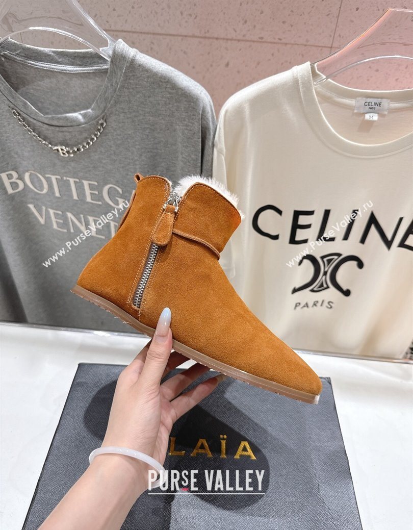 Alaia Suede and Wool Flat Ankle Boots Yellow 2025 AL102903 (MD-251029112)