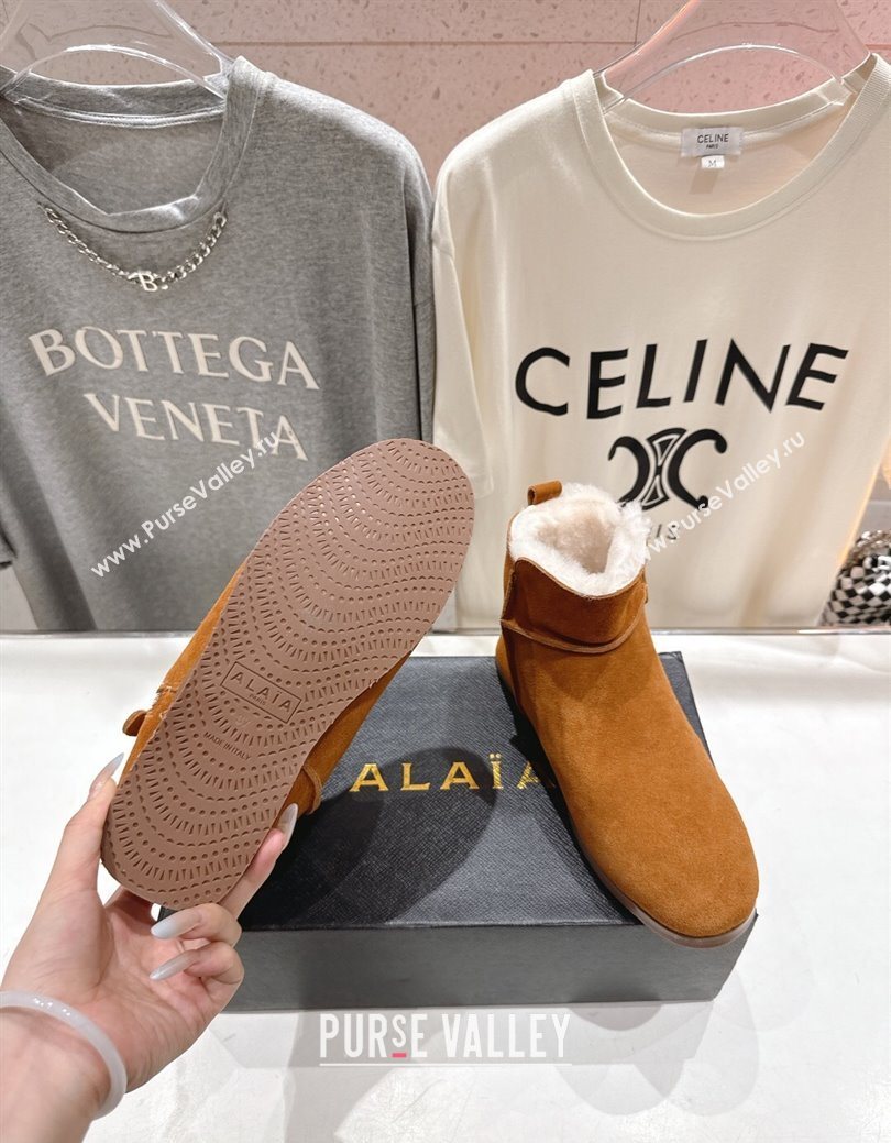 Alaia Suede and Wool Flat Ankle Boots Yellow 2025 AL102903 (MD-251029112)