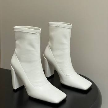Alaia Square Heel Ankle Boots 10cm in Calf Leather White 2025 AL102905 (MD-251029122)