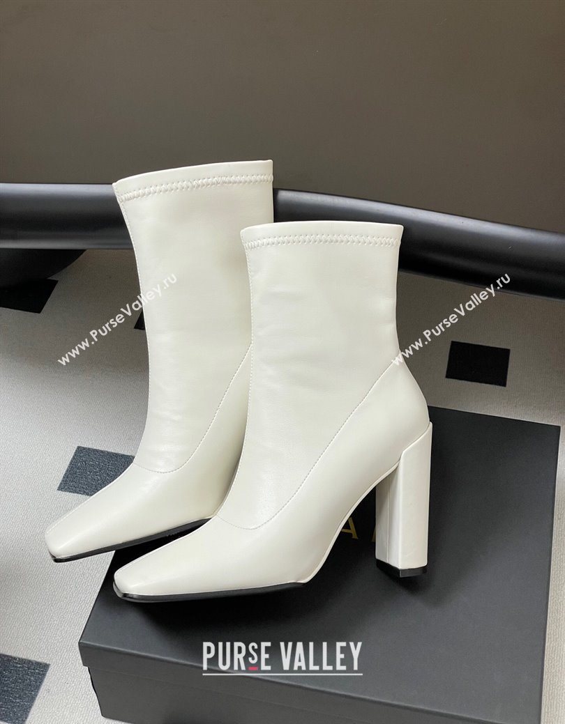 Alaia Square Heel Ankle Boots 10cm in Calf Leather White 2025 AL102905 (MD-251029122)