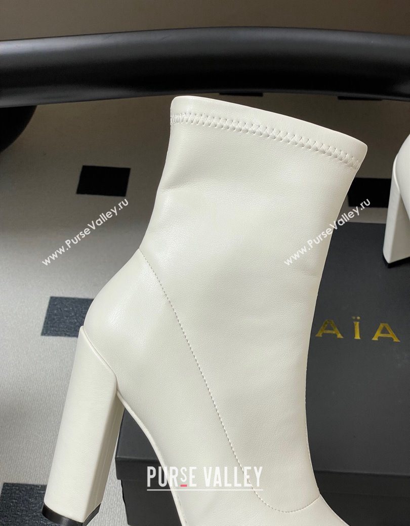 Alaia Square Heel Ankle Boots 10cm in Calf Leather White 2025 AL102905 (MD-251029122)
