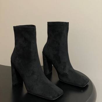 Alaia Square Heel Ankle Boots 10cm in Suede Black 2025 AL102905 (MD-251029123)