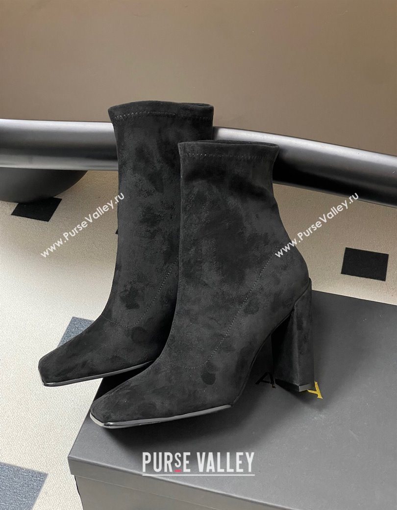 Alaia Square Heel Ankle Boots 10cm in Suede Black 2025 AL102905 (MD-251029123)