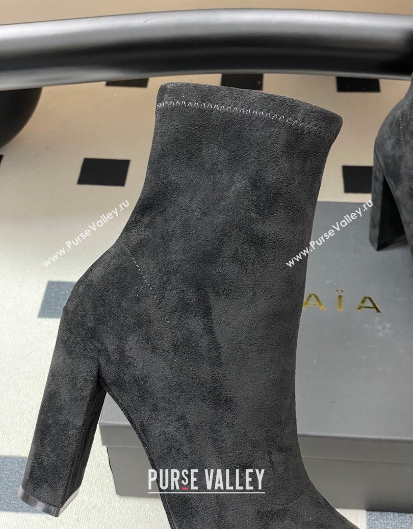 Alaia Square Heel Ankle Boots 10cm in Suede Black 2025 AL102905 (MD-251029123)