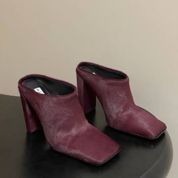 Alaia Square Mules 10cm in Haircalf Burgundy 2025 AL102908 (MD-251029136)