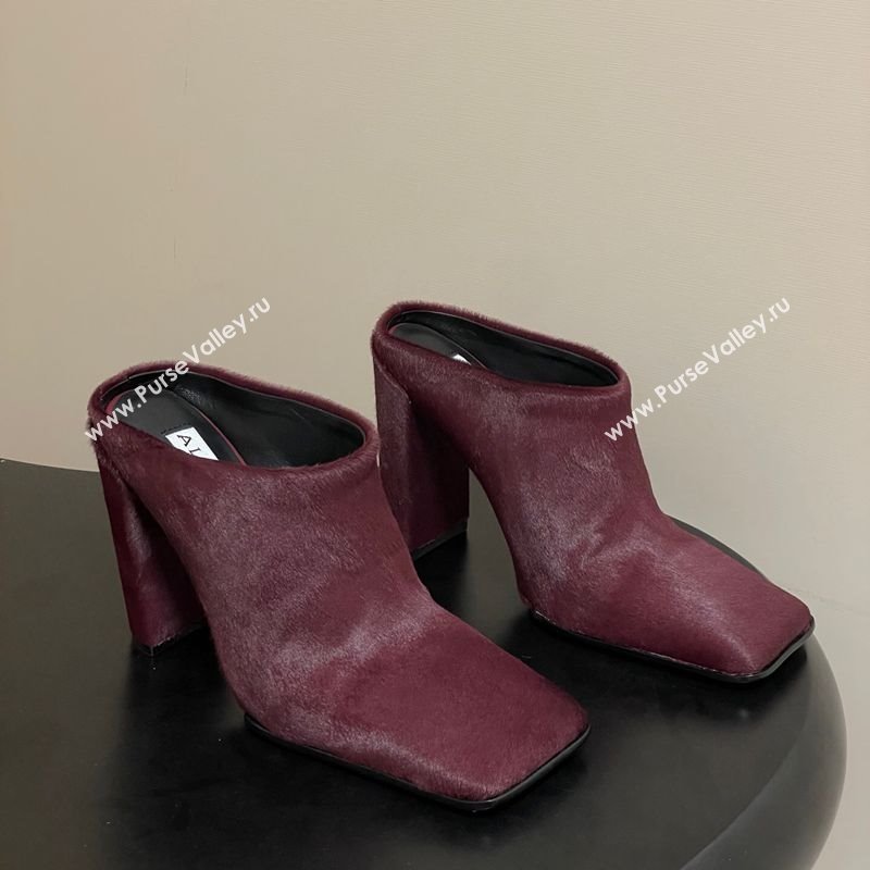 Alaia Square Mules 10cm in Haircalf Burgundy 2025 AL102908 (MD-251029136)