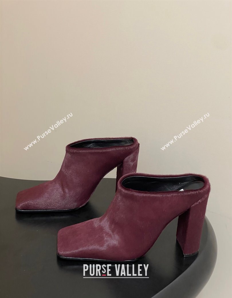 Alaia Square Mules 10cm in Haircalf Burgundy 2025 AL102908 (MD-251029136)