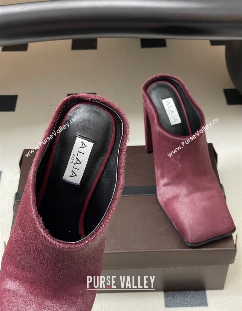 Alaia Square Mules 10cm in Haircalf Burgundy 2025 AL102908 (MD-251029136)