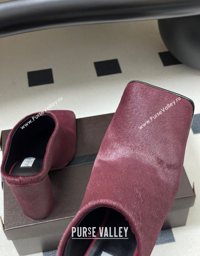 Alaia Square Mules 10cm in Haircalf Burgundy 2025 AL102908 (MD-251029136)