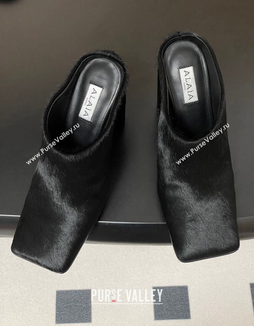 Alaia Square Mules 10cm in Haircalf Black 2025 AL102908 (MD-251029137)