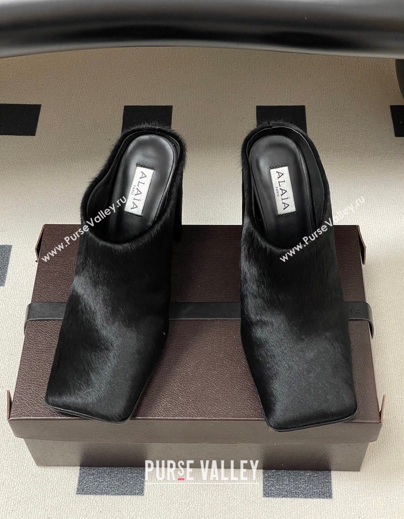 Alaia Square Mules 10cm in Haircalf Black 2025 AL102908 (MD-251029137)