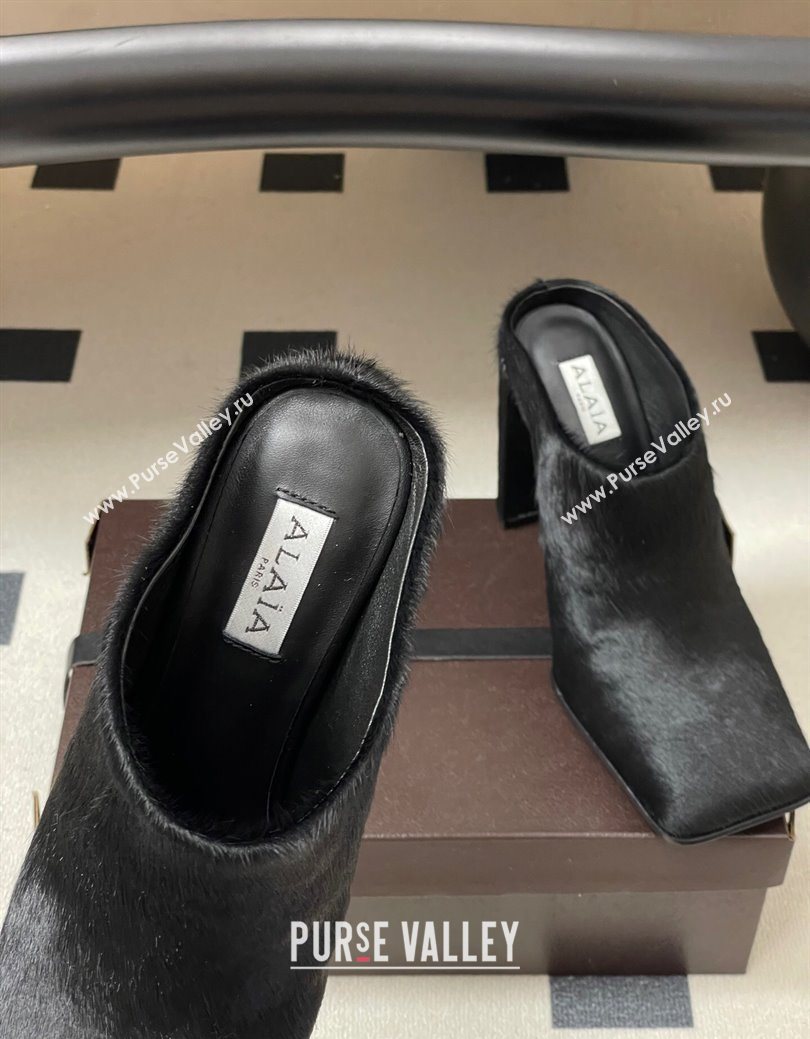 Alaia Square Mules 10cm in Haircalf Black 2025 AL102908 (MD-251029137)