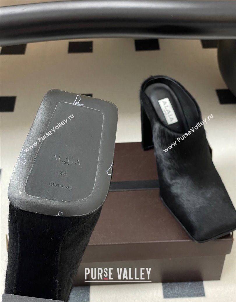 Alaia Square Mules 10cm in Haircalf Black 2025 AL102908 (MD-251029137)