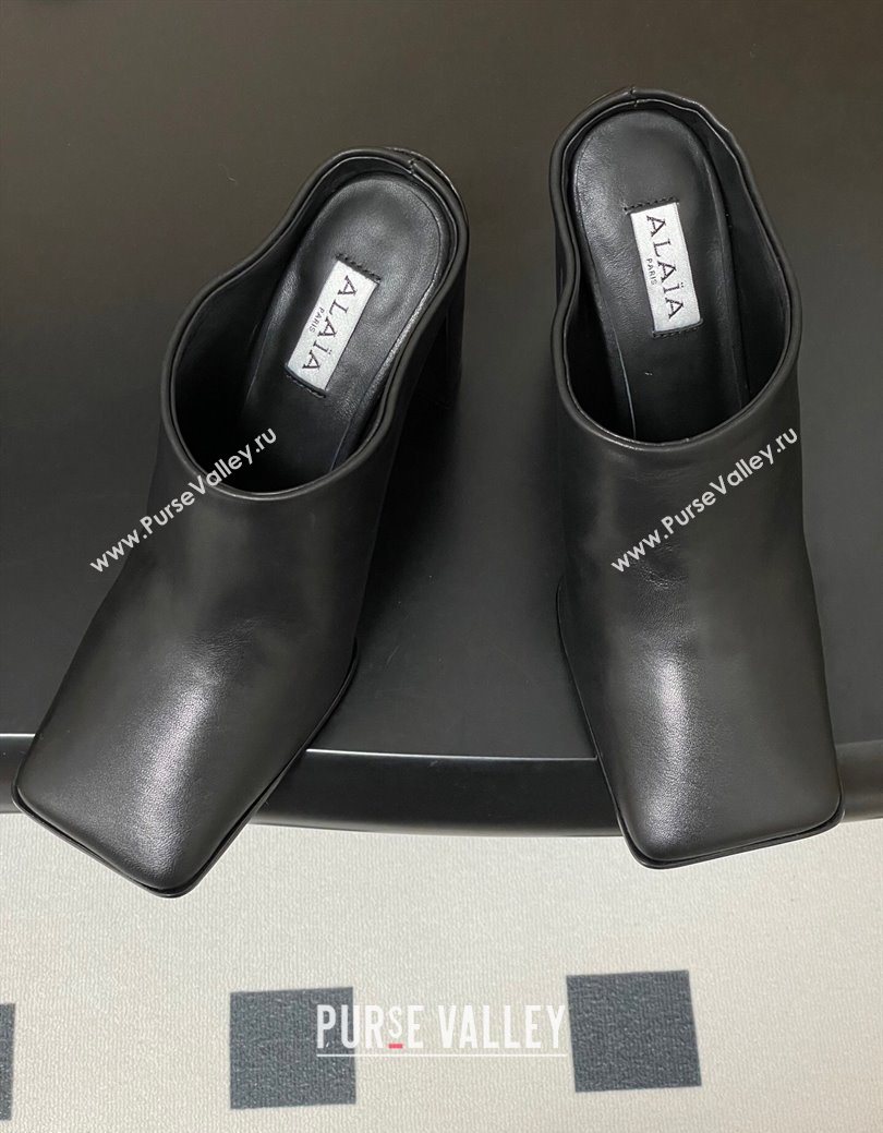 Alaia Square Mules 10cm in Calf Leather Black 2025 AL102908 (MD-251029135)
