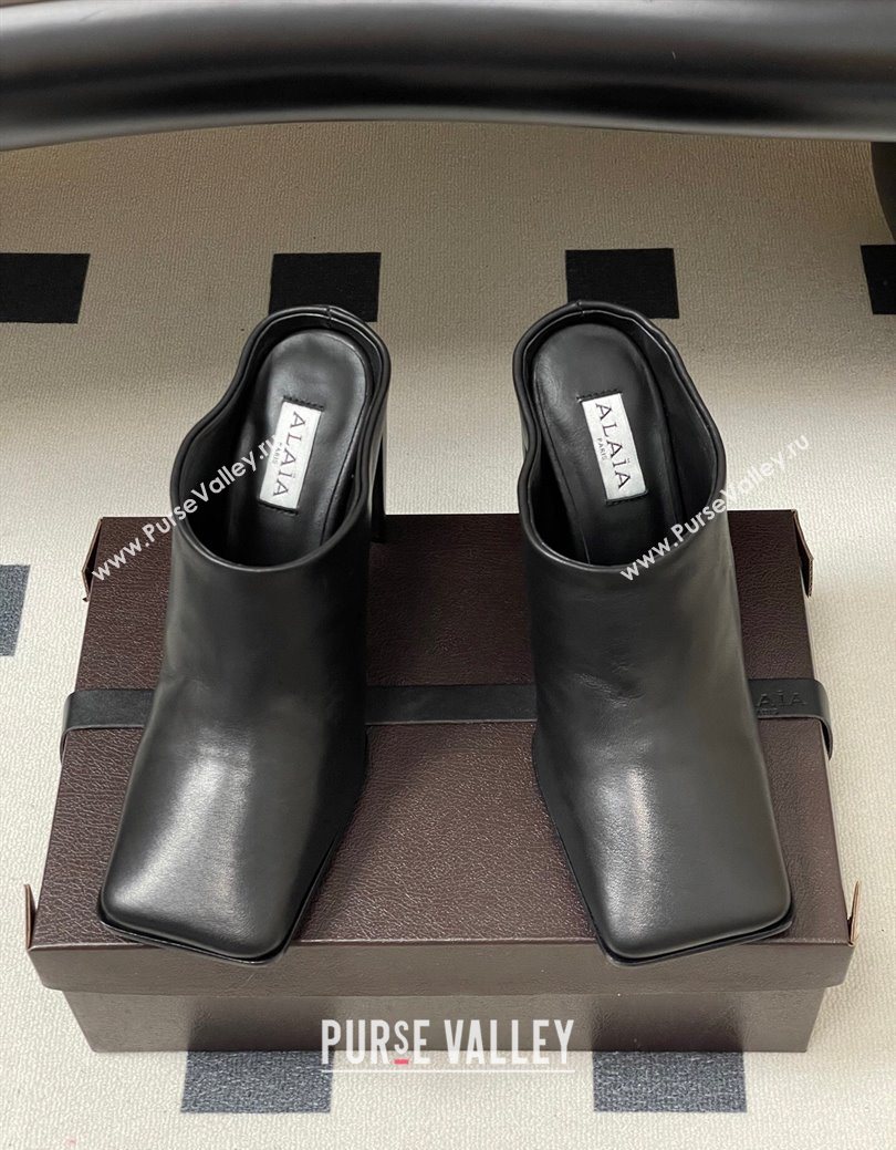 Alaia Square Mules 10cm in Calf Leather Black 2025 AL102908 (MD-251029135)