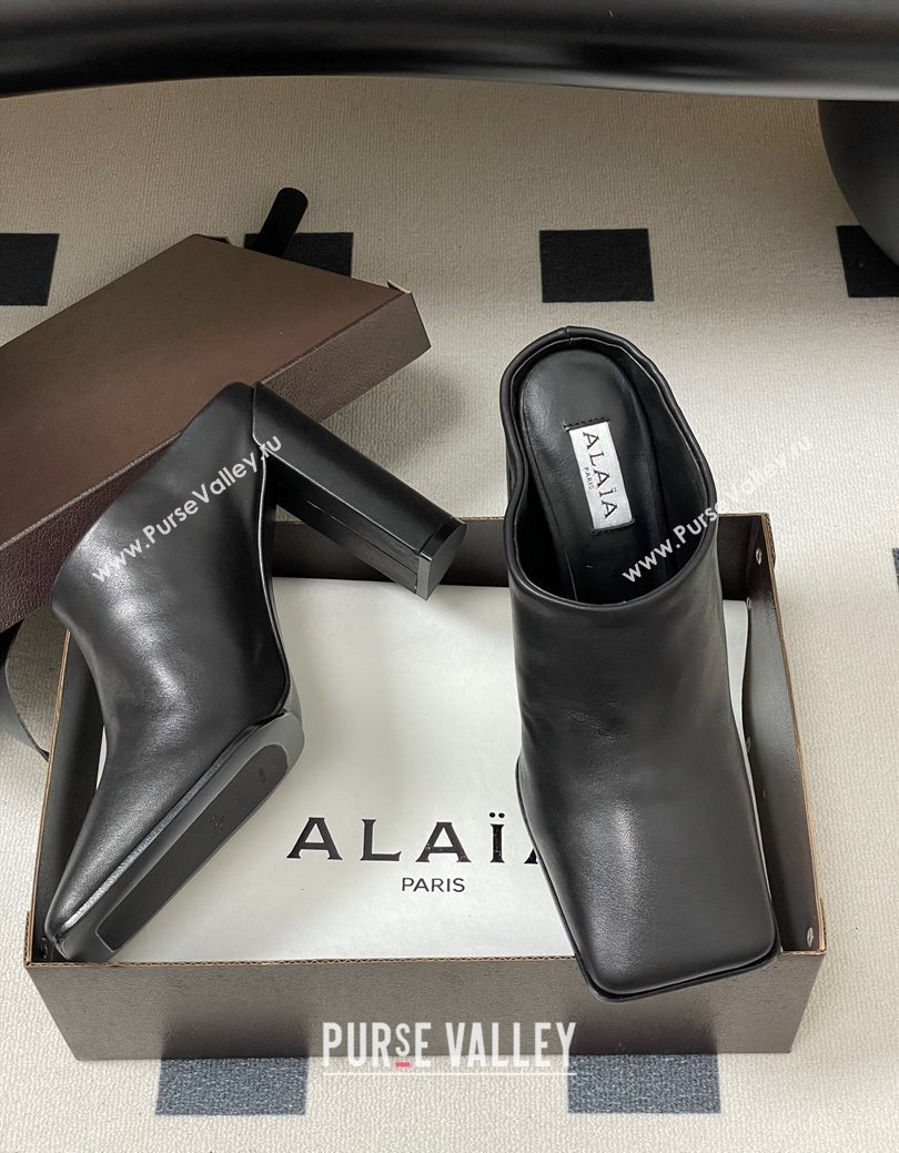Alaia Square Mules 10cm in Calf Leather Black 2025 AL102908 (MD-251029135)