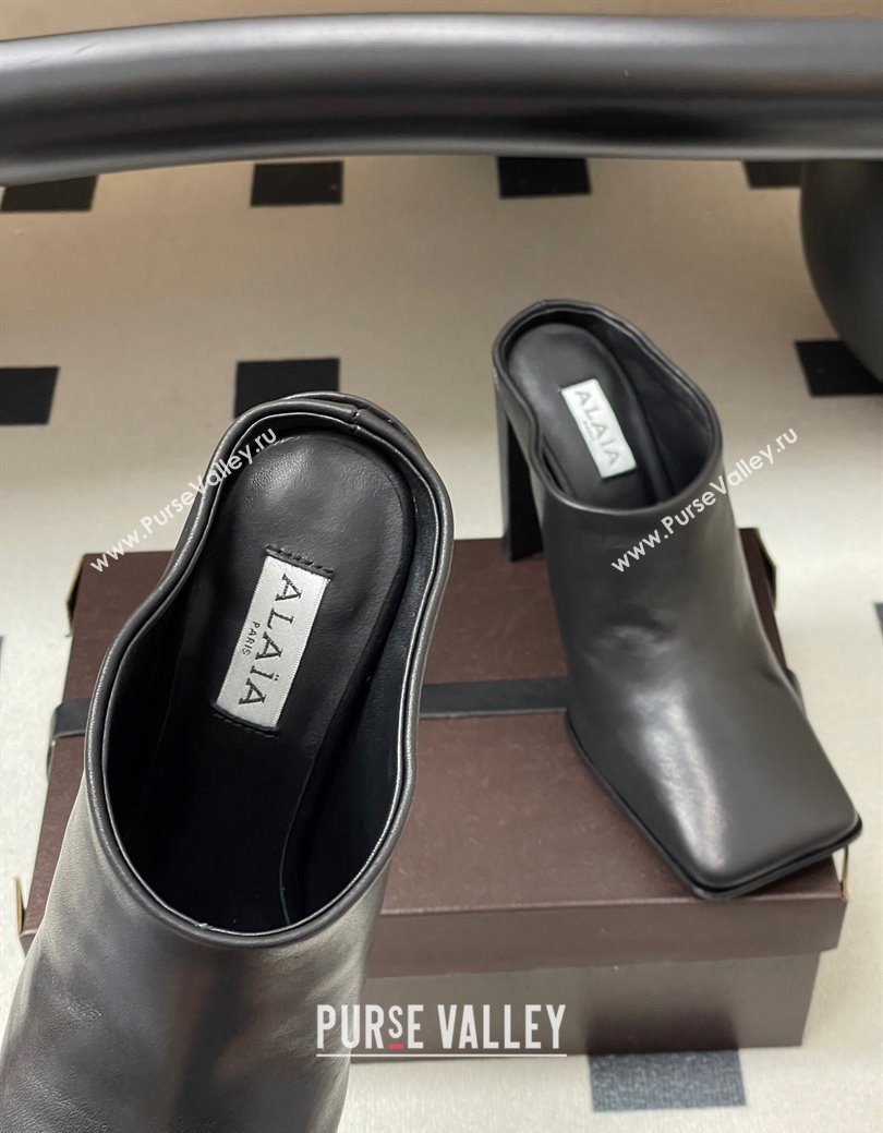 Alaia Square Mules 10cm in Calf Leather Black 2025 AL102908 (MD-251029135)