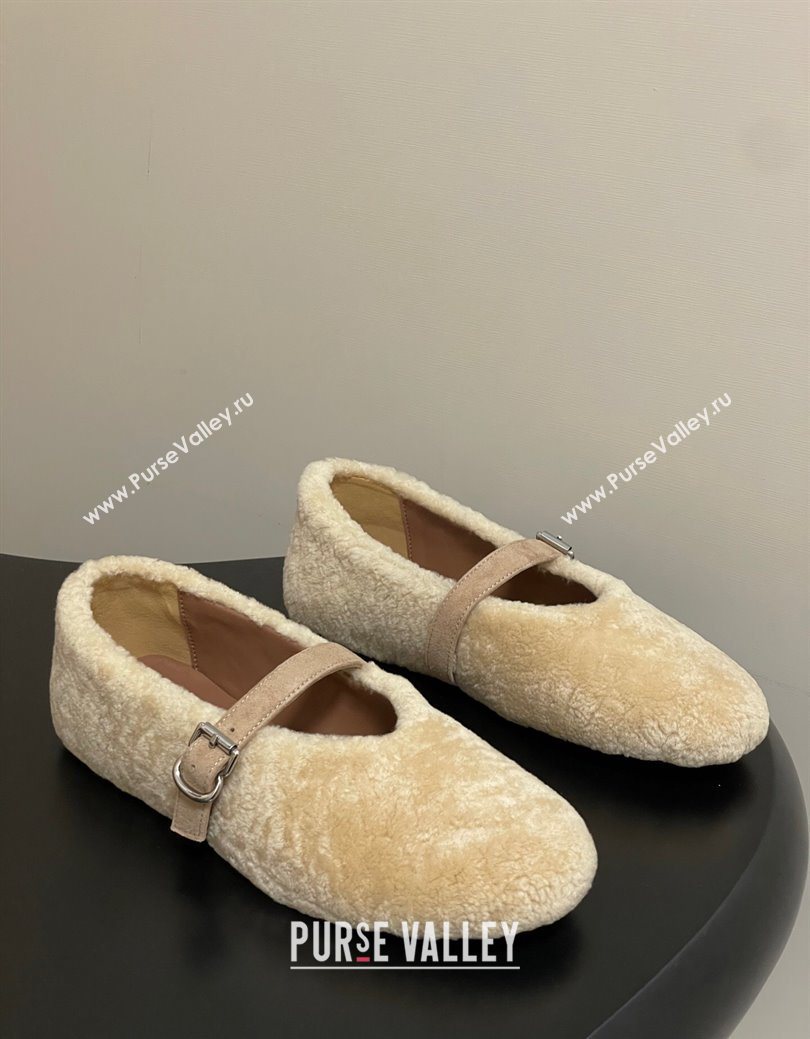 Alaia Ballet Flats in Shearling Wool Beige 2025 AL102911 (MD-251029148)