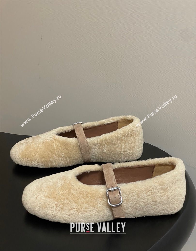 Alaia Ballet Flats in Shearling Wool Beige 2025 AL102911 (MD-251029148)