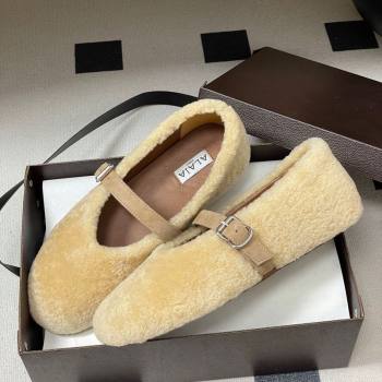Alaia Ballet Flats in Shearling Wool Beige 2025 AL102911 (MD-251029148)